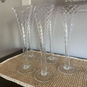 SET OF 5 SPECTACULAR TALL VINTAGE CRYSTAL OPTIC SWIRL TWIST CHAMPAGNE GLASSES